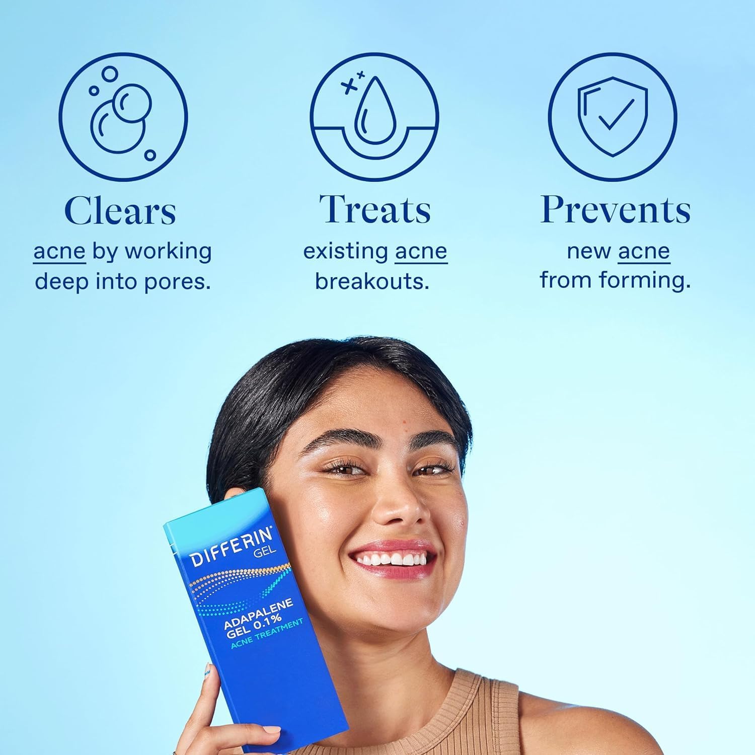 Differin Acne Treatment Gel, Retinoid Treatment for Face with 0.1% Adapalene, Gentle Skin Care for Acne Prone Sensitive Skin, 15g Tube