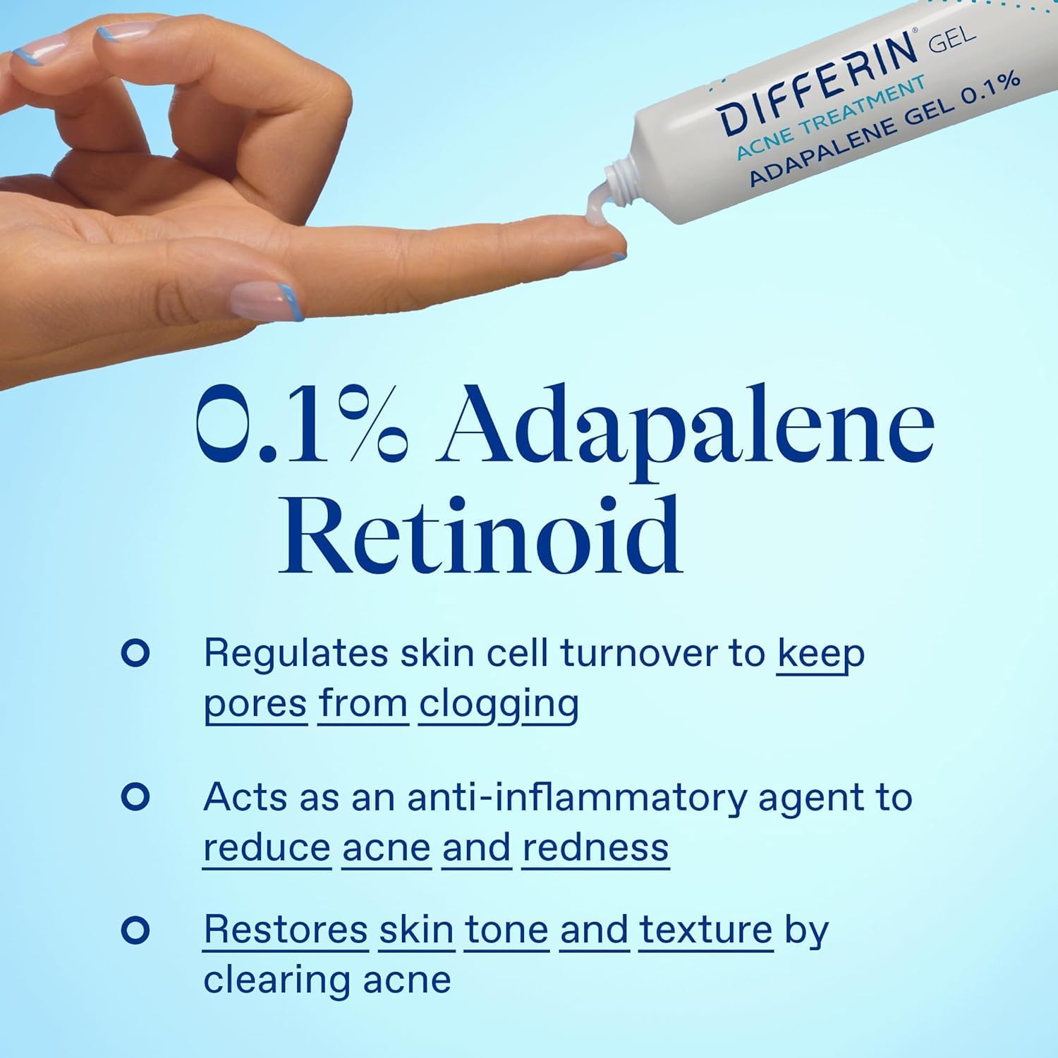 Differin Acne Treatment Gel, Retinoid Treatment for Face with 0.1% Adapalene, Gentle Skin Care for Acne Prone Sensitive Skin, 15g Tube