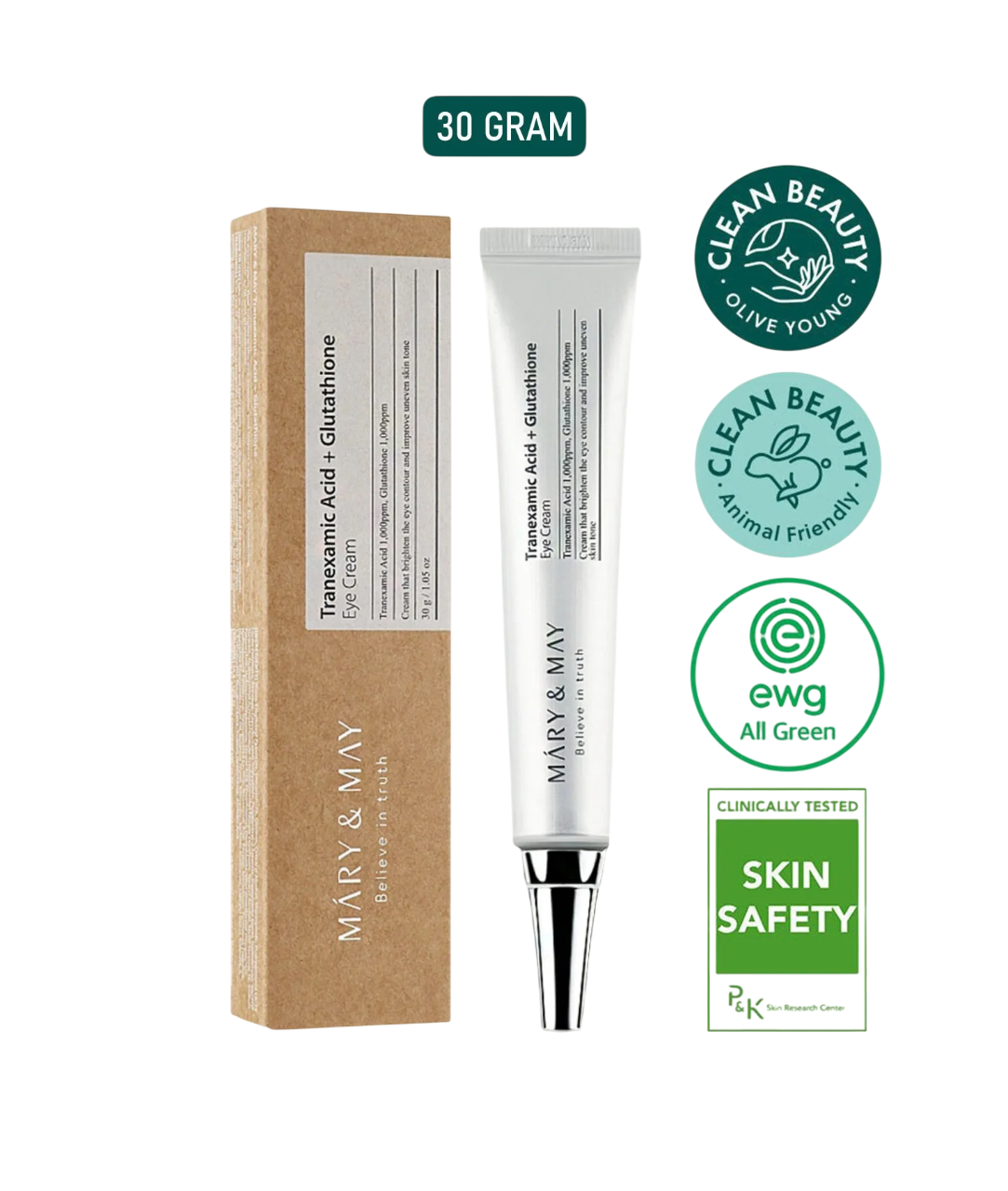 Tranexamic Acid + Glutathione Brightening Eye Cream 30 g – Reduces Dark Circles, Evens Skin Tone & Revitalizes Tired Eyes