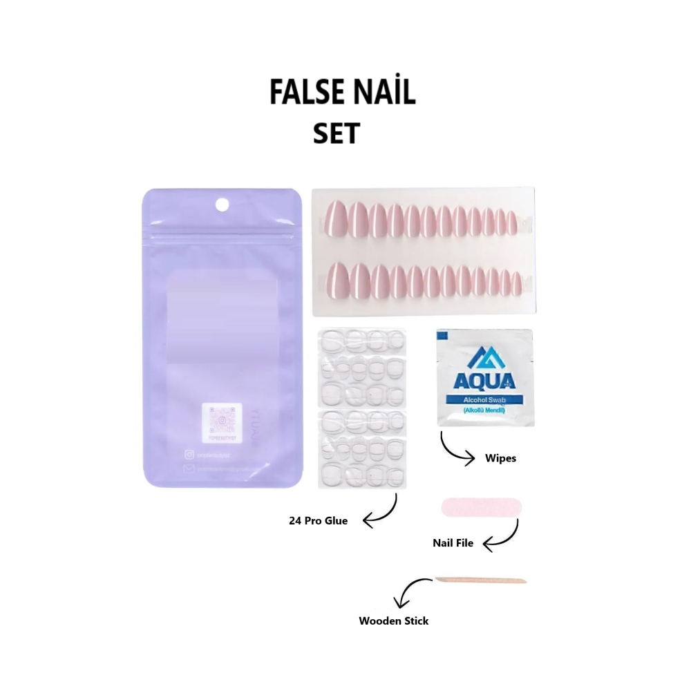 Medium Pink Almond Press-On Nails (24 Pieces) - Directly Applicable with Glossy Finish