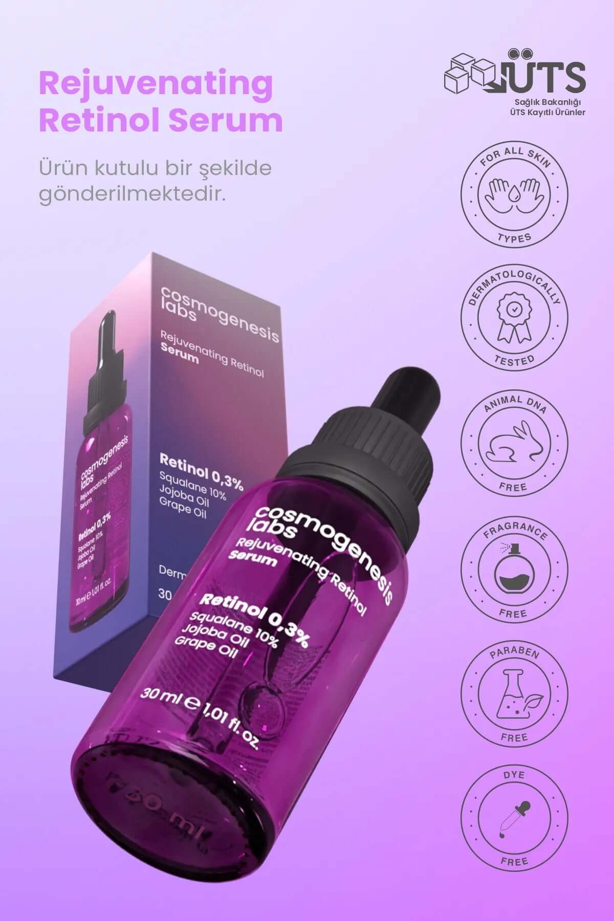 %0.3 Retinol Serum 30ml – Anti-Wrinkle and Anti-Blemish Revitalizing & Firming Vegan Formula (with 10% Squalane)