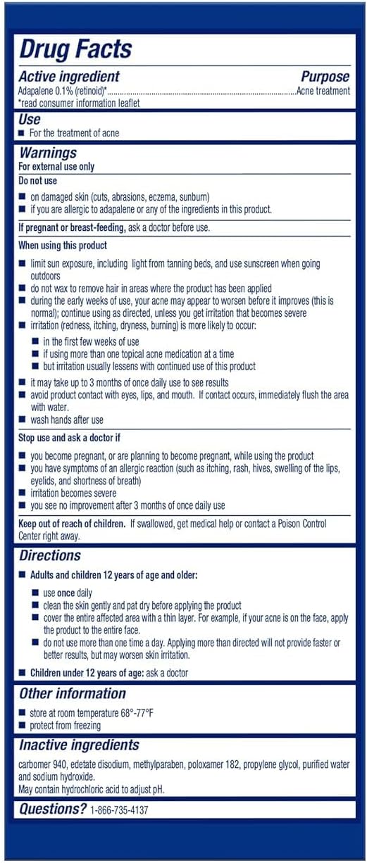 Differin Acne Treatment Gel, Retinoid Treatment for Face with 0.1% Adapalene, Gentle Skin Care for Acne Prone Sensitive Skin, 15g Tube