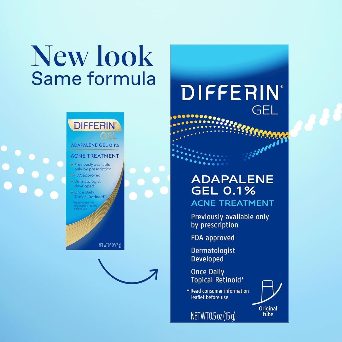 Differin Acne Treatment Gel, Retinoid Treatment for Face with 0.1% Adapalene, Gentle Skin Care for Acne Prone Sensitive Skin, 15g Tube
